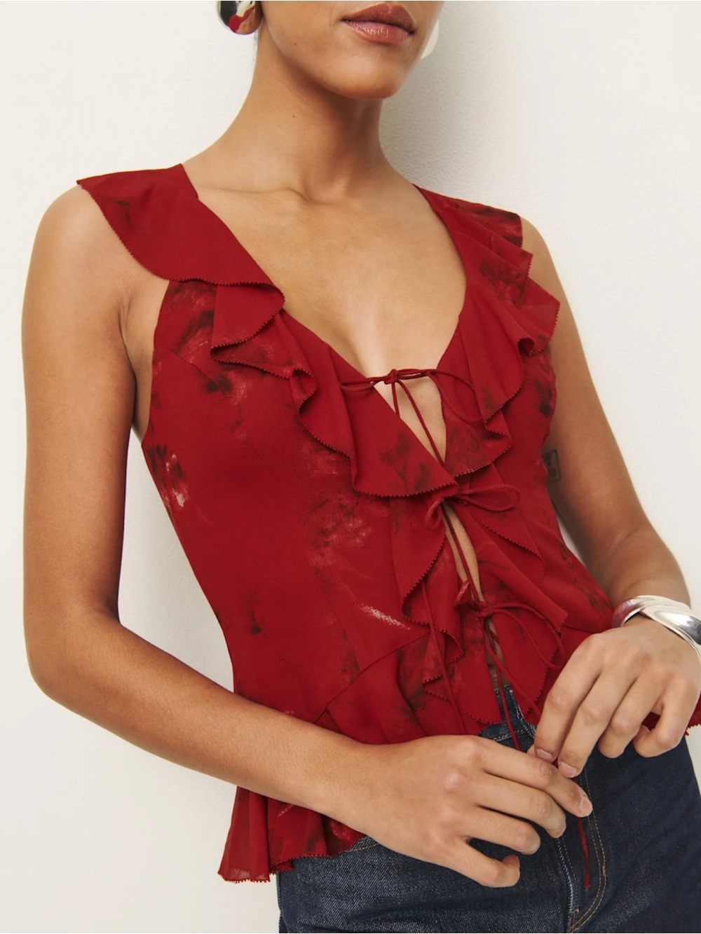 Reformation Paulette Top Red - Size 2 - Picture 3 of 9